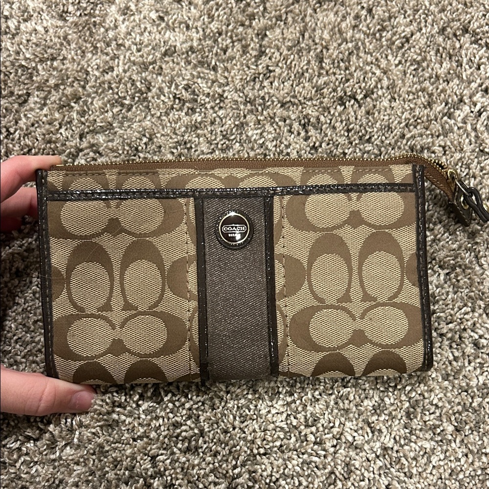 Coach Signature Brown and Tan Clutch